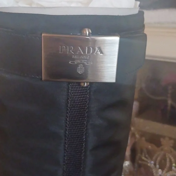 Vintage black Prada sport western boots  black nylon and leather with logo 36/6 - Picture 2 of 5